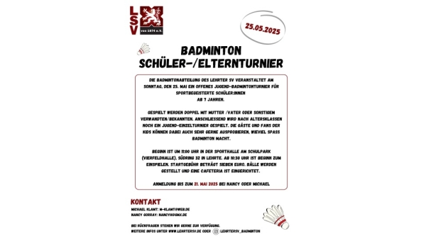 Jugend-Badmintonturnier am 25. Mai